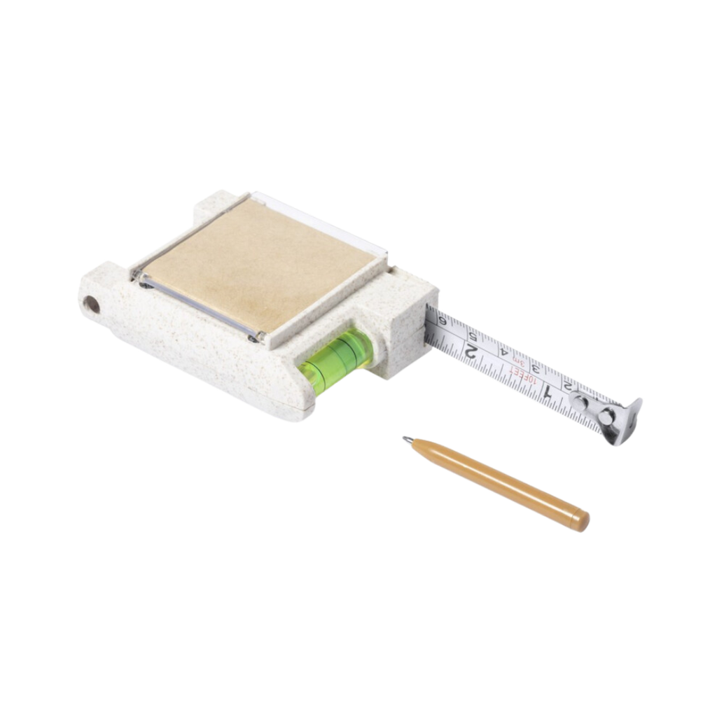 [P299070] Metro, fibra de trigo, beige, 8*6*2.2 cm, con nivel, lápiz y  block de notas