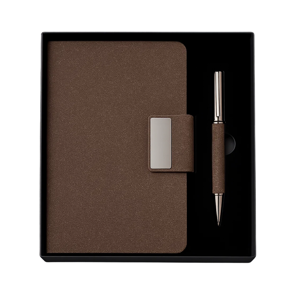 [P299101] Libreta, fibra de té, verde, A5, Matcha con lapicero de acero