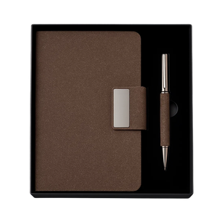 Libreta, fibra de té, verde, A5, Matcha con lapicero de acero