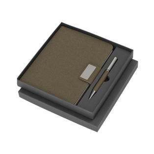 Libreta, fibra de té, verde, A5, Matcha con lapicero de acero