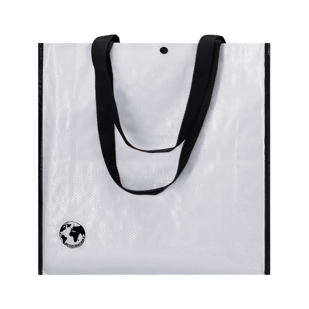 [P299158] Bolsa Reutilizable, Biodegradable, fuelle reforzado con ribetes y cierre de corchete,  38 x 38 x 12.5 cm, Blanco