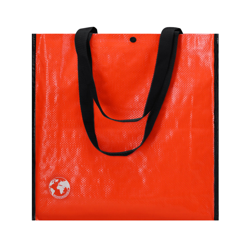 [P299159] Bolsa Reutilizable, Biodegradable, fuelle reforzado con ribetes y cierre de corchete,  38 x 38 x 12.5 cm, Rojo