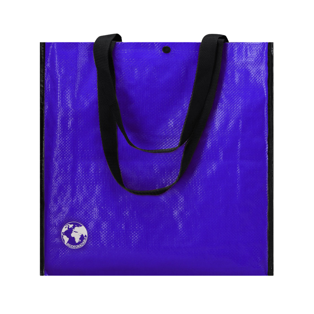 [P299160] Bolsa Reutilizable, Biodegradable, fuelle reforzado con ribetes y cierre de corchete,  38 x 38 x 12.5 cm, Azul