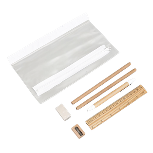 Estuche, PVC, Blanco, 23.4*15cm, Battle con 6 pcs de madera y cartón