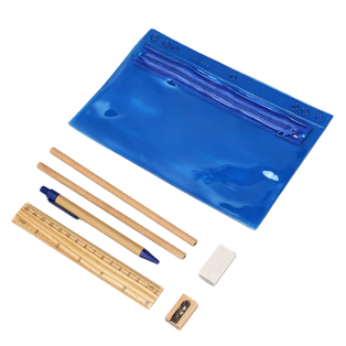 Estuche, PVC, Azul, 23.4*15cm, Battle con 6 pcs de madera y cartón