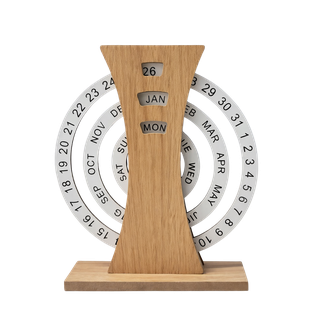 CALENDARIO, MDF, NATURAL, 20.5*16.5 cm, Perpetuo tipo rueda del tiempo en inglés con plywood de respaldo