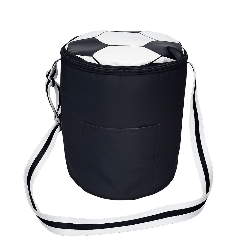[P299270] LONCHERA, OXFORD, NEGRO, 22*25 cm, Tubular con tapa diseño pelota