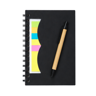 LIBRETA, PAPEL, NEGRO, Post de espiral con notas adhesivas de colores