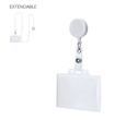 PORTAGAFETE EXTENSIBLE, PLÁSTICO, BLANCO, 8.9 x 14 x 1.4 cm, CUERDA EXTENSIBLE DE HASTA 70 CM
