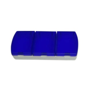pastillero, plástico, azul reflex, 8*3.4*1.5 cm , 3 compartimientos base blanca