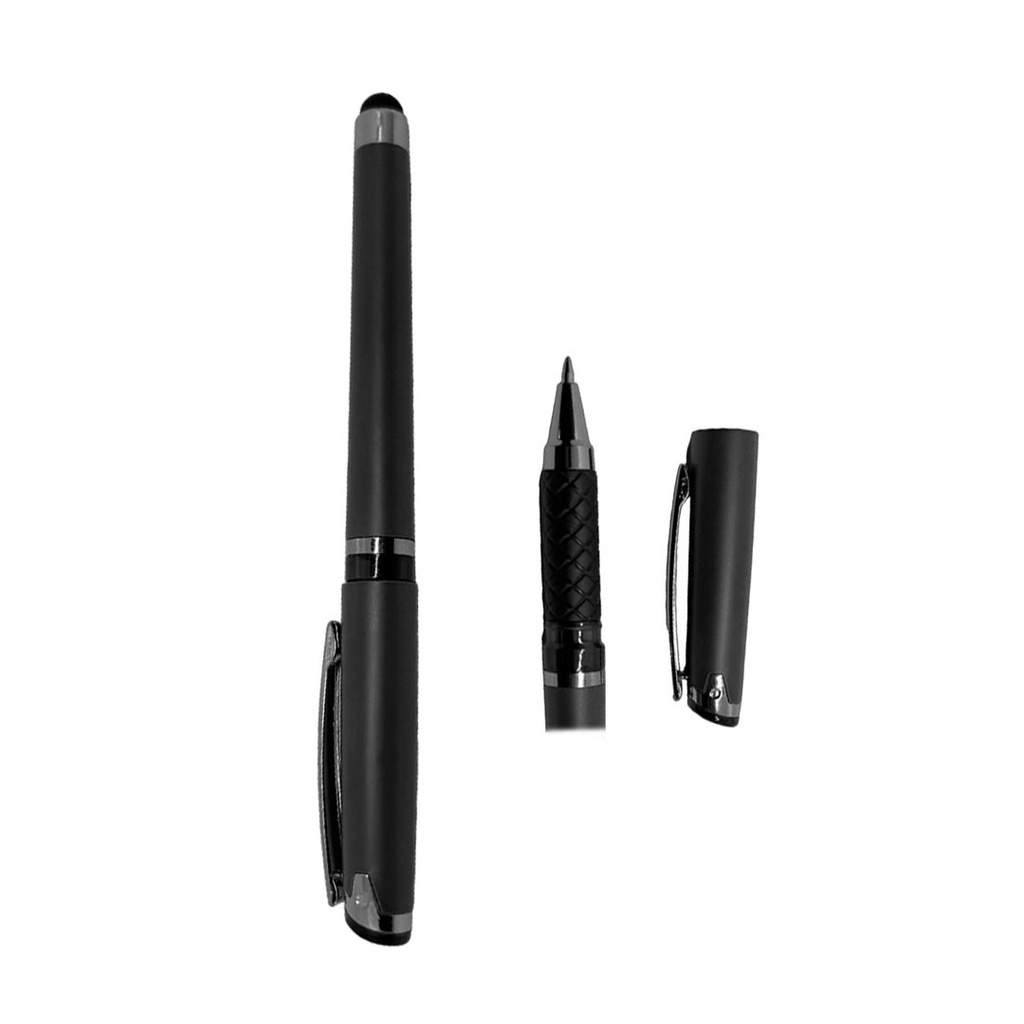 [P286002] lapiceros, plástico, negro, 14.5 cm siliconeado , con touch y tinta gel