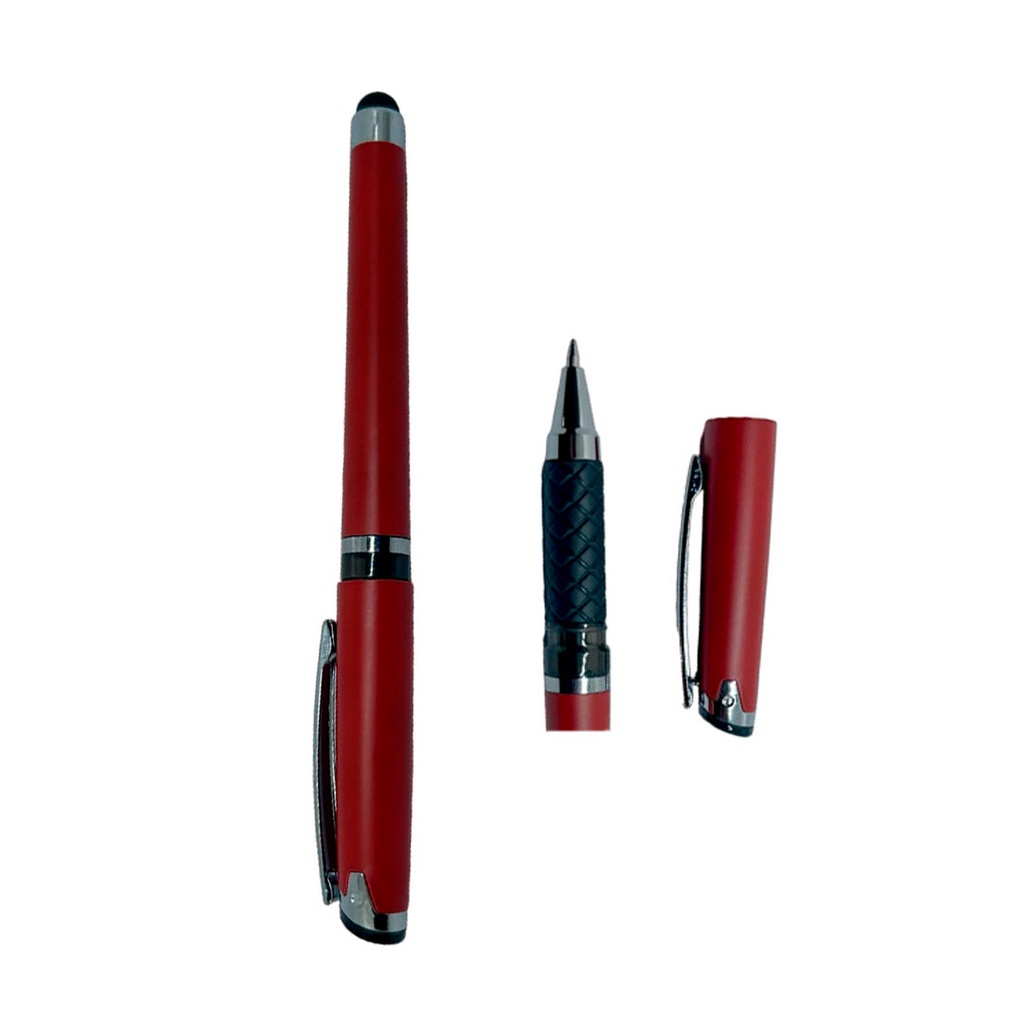 [P286042] lapiceros, plástico, rojo, 14.5 cm siliconeado , con touch y tinta gel