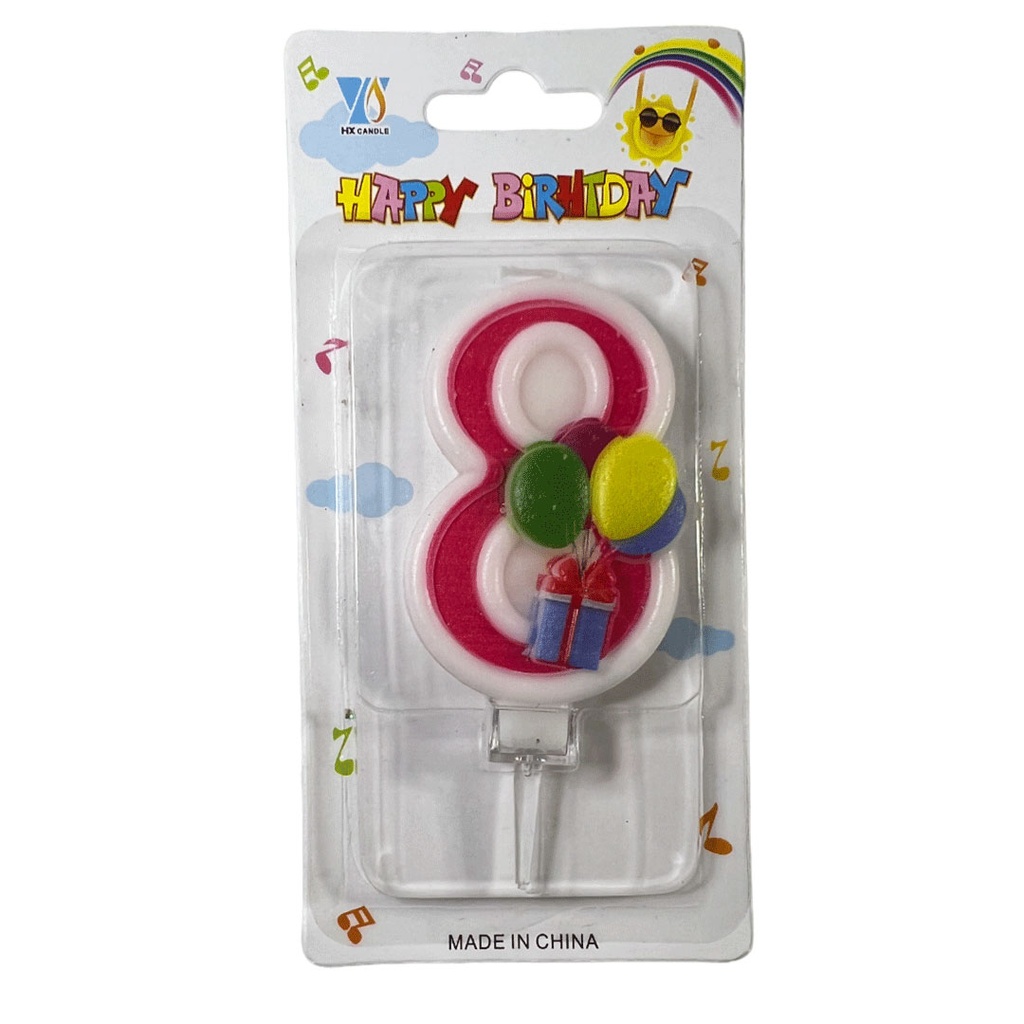 [F441236] vela, , rosado, 8*14.5 centimetros, numero 8 con globos