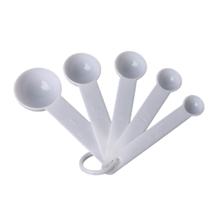 set de cucharas, plástico, blanco, 1.25,2.5,5.7 y 7.5 mililitro, medidoras