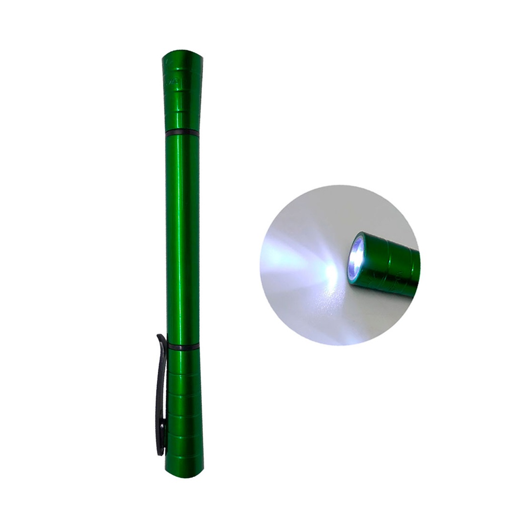 [P294010] lapiceros, plástico, verde, 14 centimetros, head, con linterna