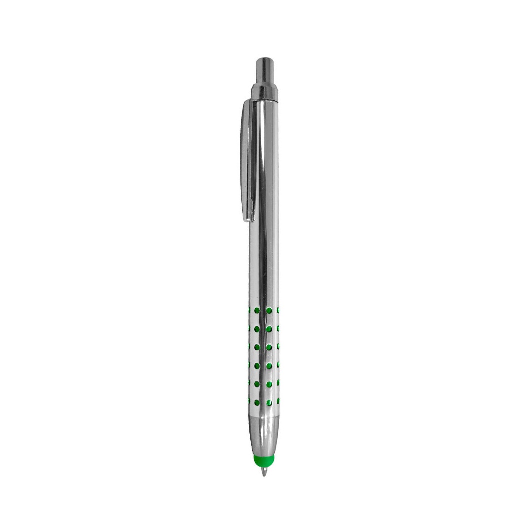 [P280499] lapiceros, imitacion metal, verde, 14 centimetros, con diseño de puntos