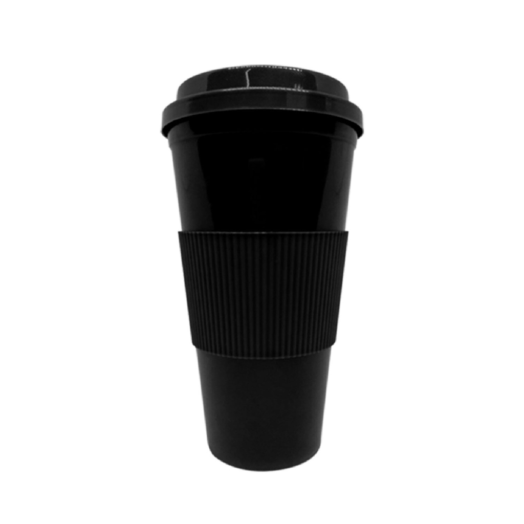 [P294235] vasos, plástico, negro, 600 ml 9*17*5.7 centimetros, con manga aislante de temperatura