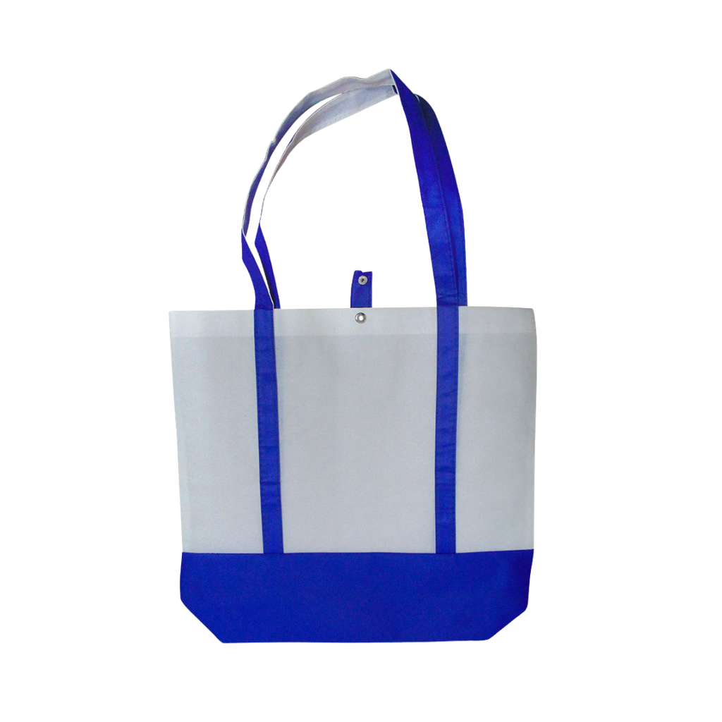 [P250759] bolsa, tela ecológica, blanca, fajas color azul , reflex 42*37*11.5 cm ava