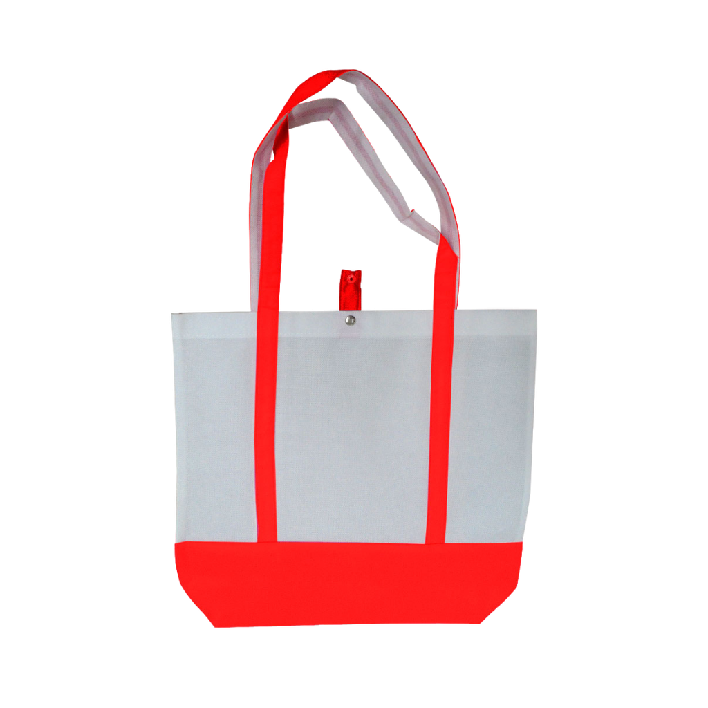 [P250761] bolsa, tela ecológica, blanca, fajas color rojo , 42*37*11.5 cm ava