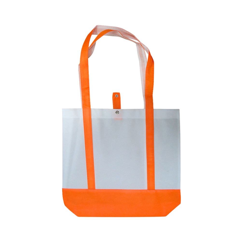 [P250764] bolsa, tela ecológica, blanca, fajas color , anaranjado 42*37*11.5 cm ava