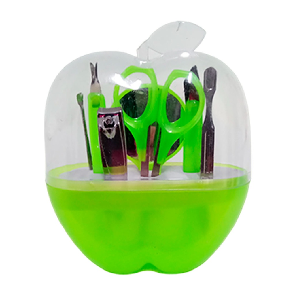 [B662118] set de manicure, plástico, verde, 12.5*12 centimetros, 8 pcs en forma de manzanita