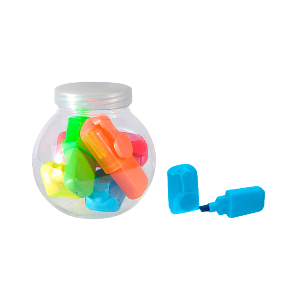 [P280335] resaltador, plástico, colores, 7.5*7.5*5.5 centimetros, 5 pcs en bote transparente