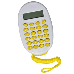 calculadora digital con pita, plastico, amarillo