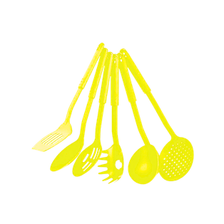 set de 6 utensilios, plástico, amarillo, para cocina ,