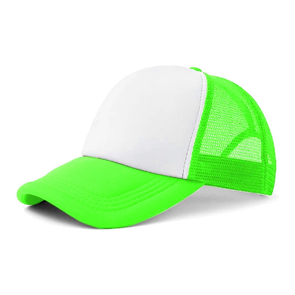 [P285955] gorras para sublimar, cuerpo de malla, verde neon, cierre , plastico