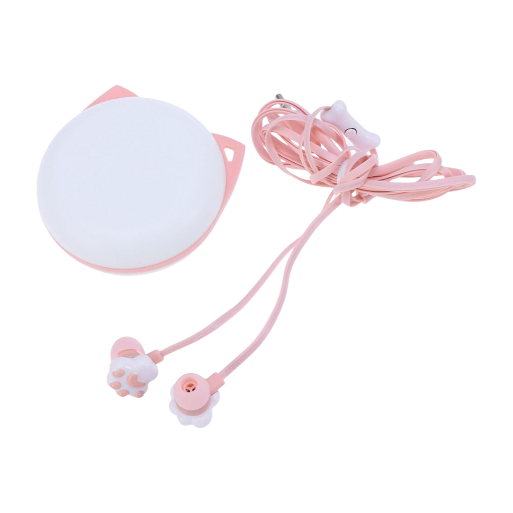 [TG104058] caja redonda, plástico, rosado, 6 cm con orejas de , gato y cable 1.2 m