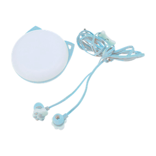 caja redonda, plástico, celeste, 6 cm con orejas de , gato y cable 1.2 m