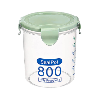 recipiente cilindrico, plástico, verde, 9.5*11.5 cm 800 mililitro, con tapadera,