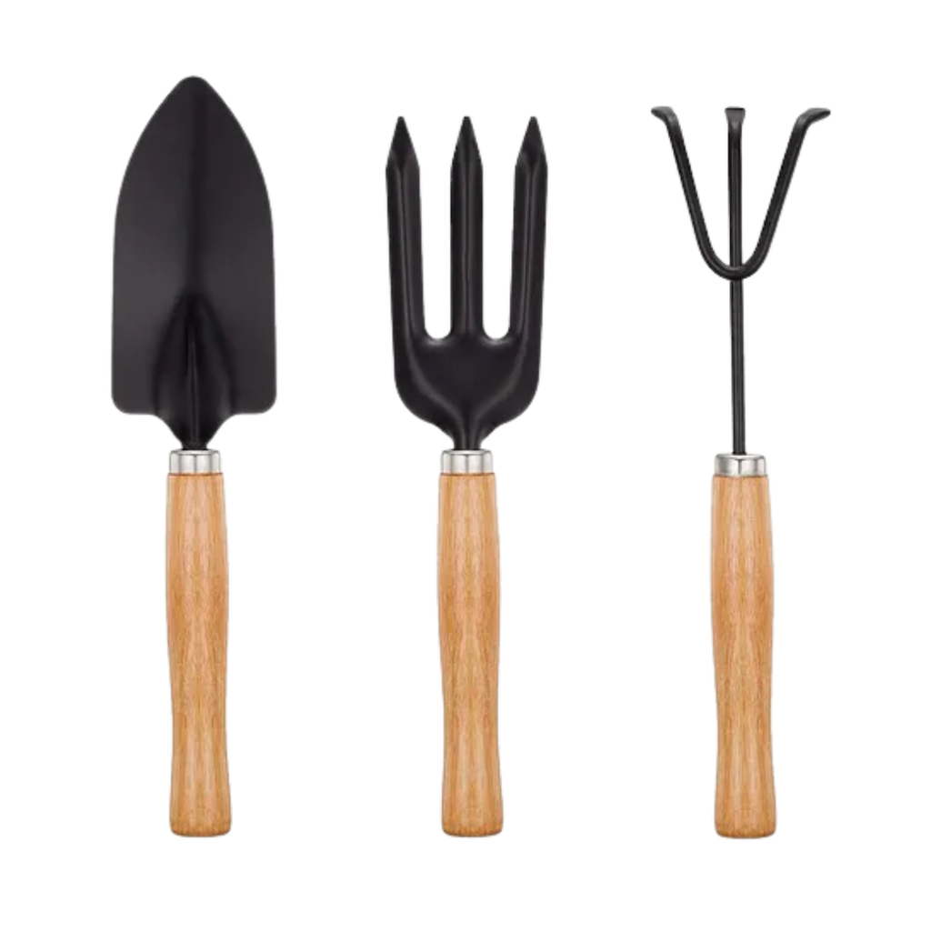 [H950377] set de herramientas, metal, negro, 3 pcs para , jardin mango de madera 25.5*5.5 5.5*24.5