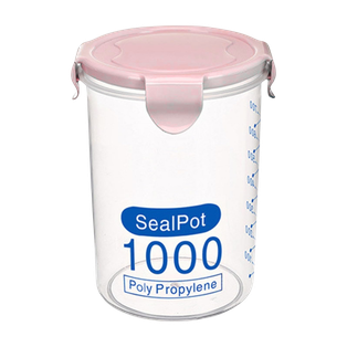 recipiente cilindrico, plástico, rosado, 9.5*14.5 cm 1000 mililitro, con tapadera,
