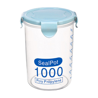 recipiente cilindrico, plástico, azul, 9.5*14.5 cm 1000 mililitro, con tapadera,