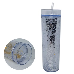 pachon, acrilico, plateado, 16 oz glitter de , doble pared transparente con pajilla