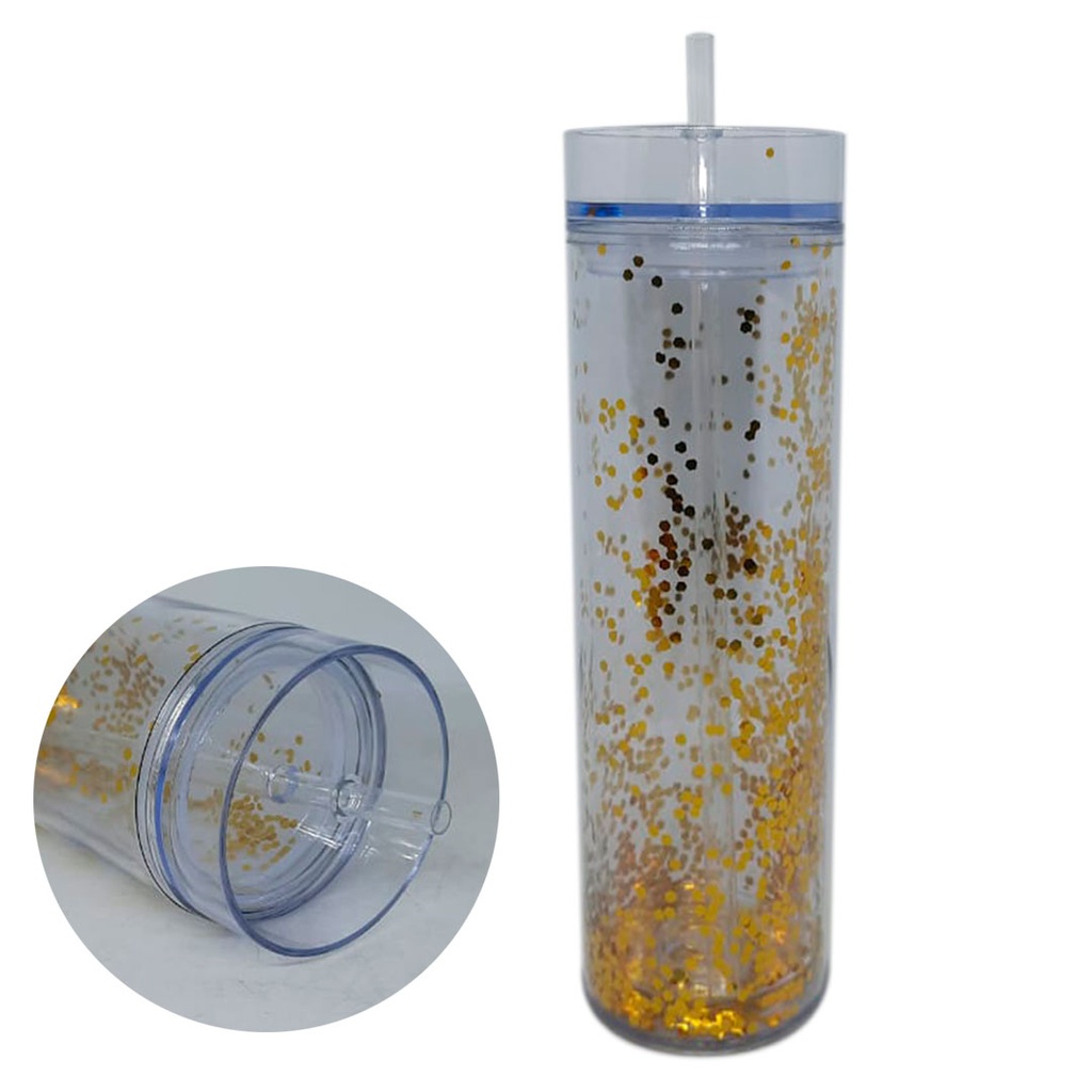 [P251236] pachon, acrilico, dorado, 16 oz glitter de , doble pared transparente con pajilla