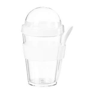 cerealero, plástico, blanco, 10*15 centimetros, con manga de silicon y cucharita