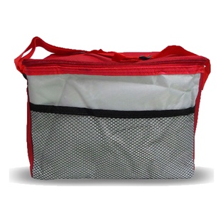 lonchera, oxford, rojo, 26*18.5*18 centimetros, con frente plateado