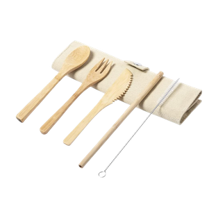 set de 5 cubiertos, bambú, color natural, 19 centimetros,