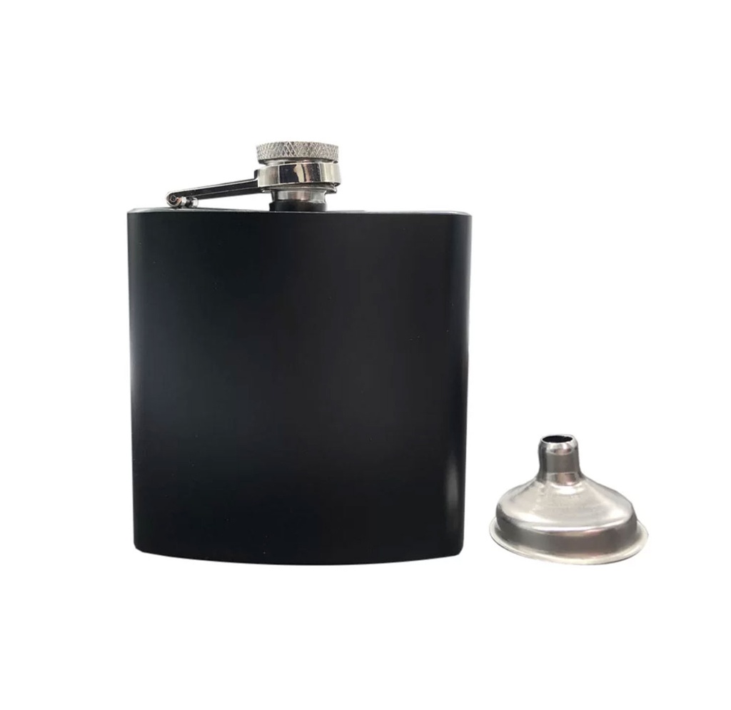 [P294253] anfora, metal, negro, 6 onzas, con embudo