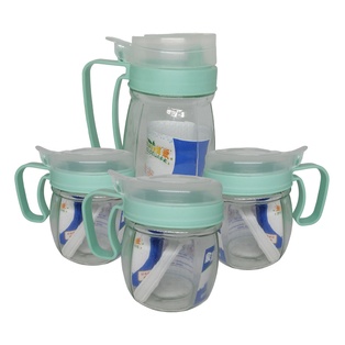 set, vidrio, , 4 dispensadores , con tapa plastica