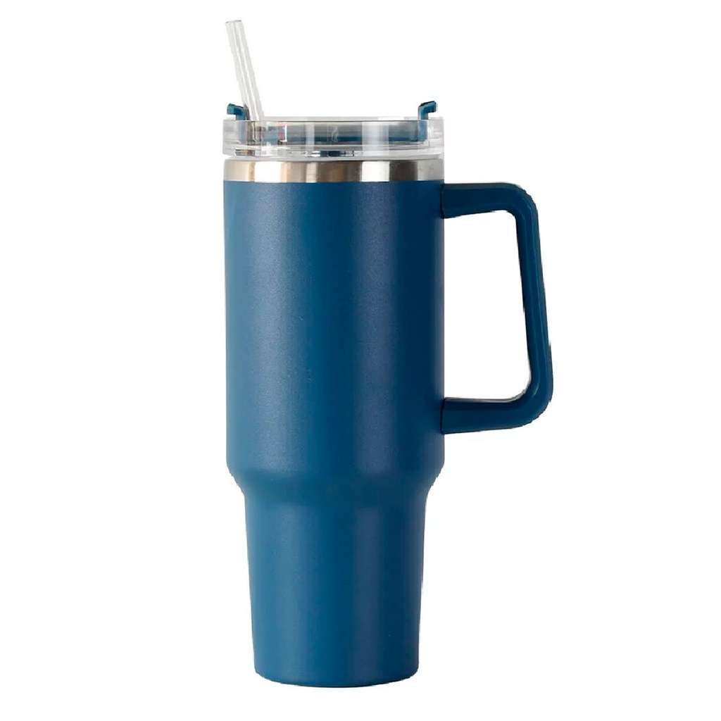 [P251253] taza, acero inoxidable, azul mate, 40 oz bold doble , interior plastico pared con pajilla