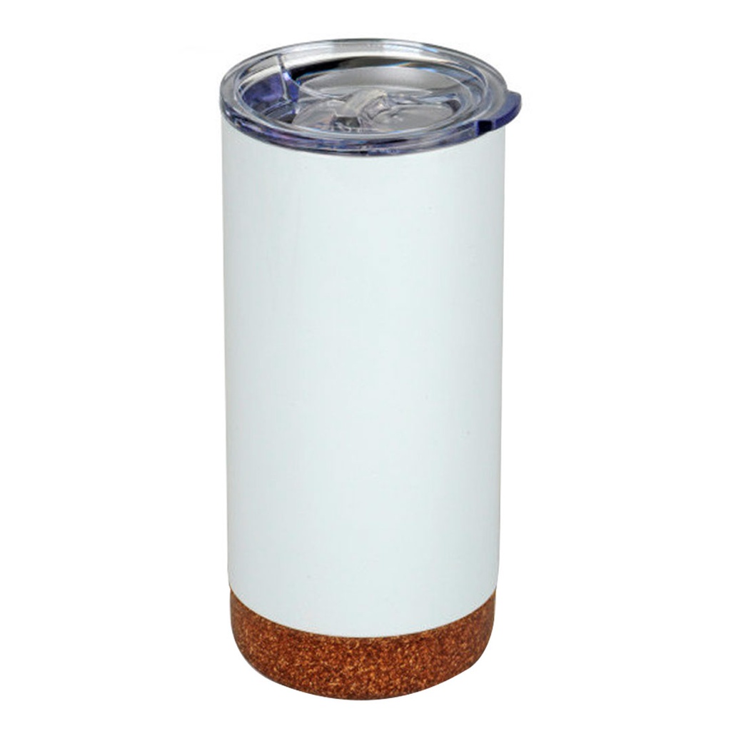 [P285909] vaso termico, acero inoxidable, blanco mate, 400 ml doble pared , con base de corcho,
