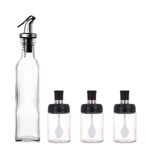 set, vidrio, , 4 pcs , vinagrera y condimentero