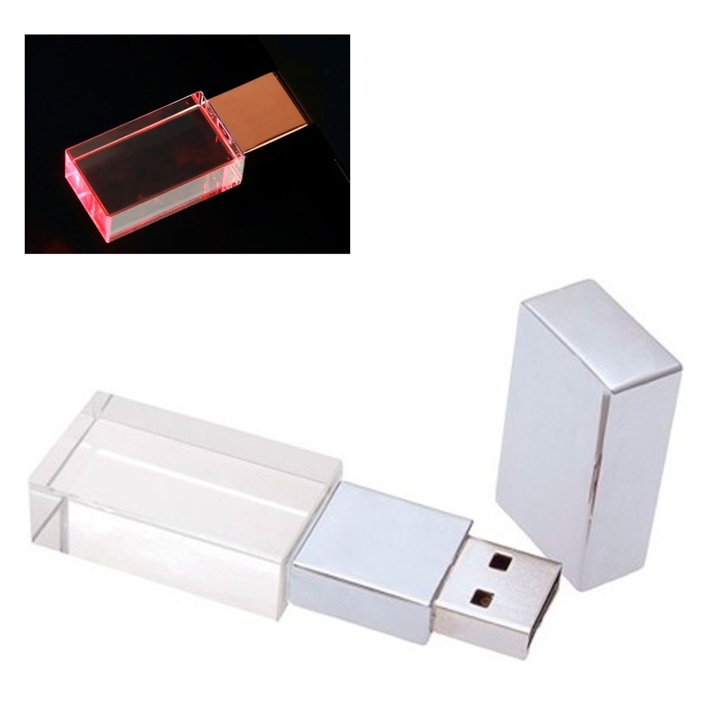 [TG104089] usb, vidrio, , luz led rojo , 16 gb  rectangular