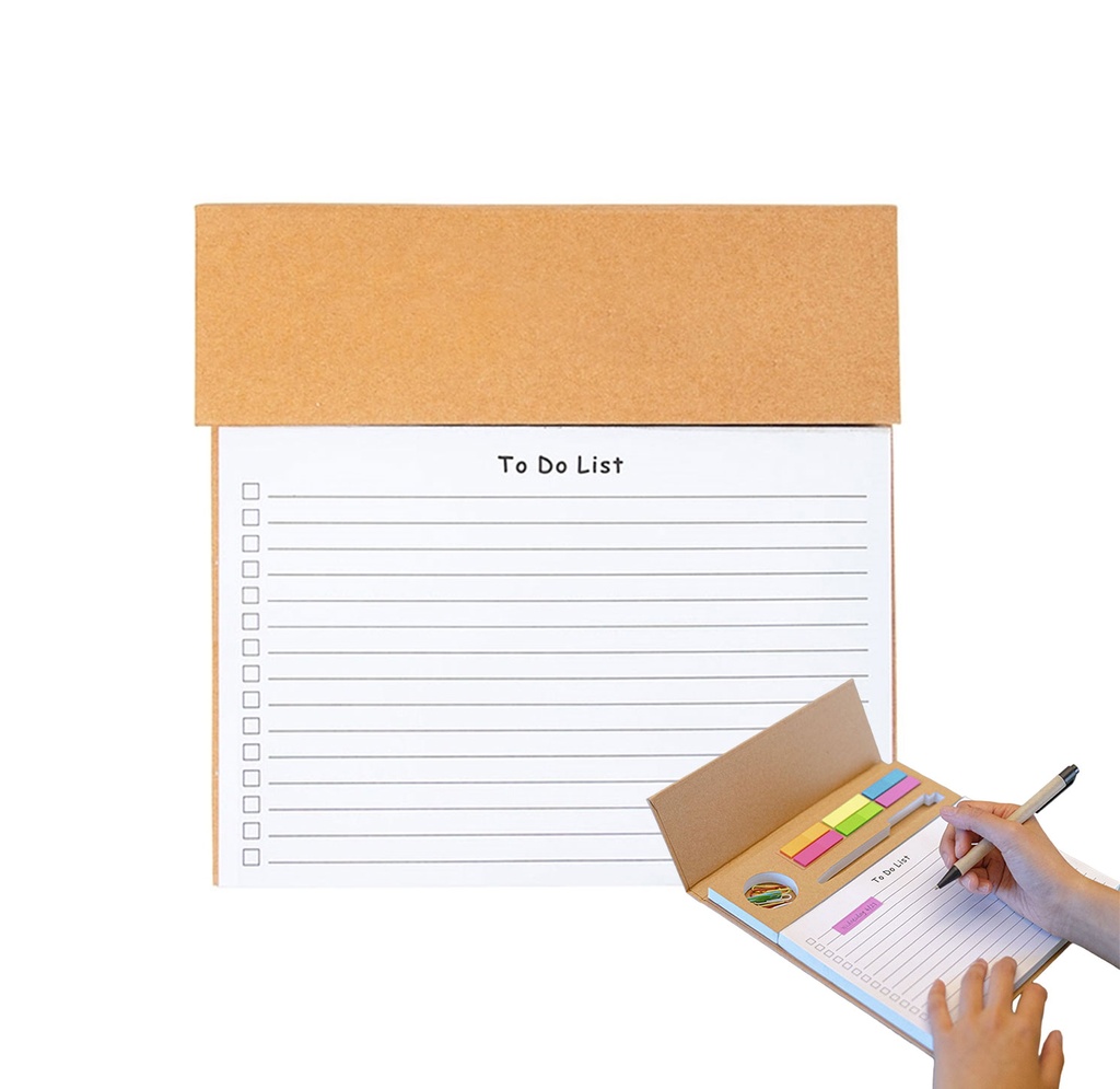 [P286053] Libreta, Cartón, Color Natural, 22.75*22.55*1.25 Cm , 100 Hojas, Post Its Y Lapicero