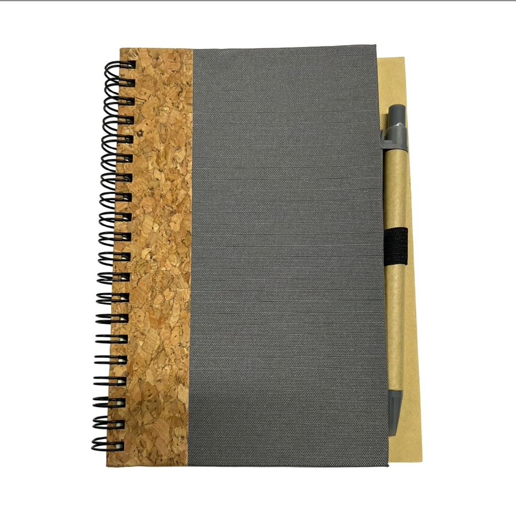 [P286061] Libreta, Cartón, Gris, 11*18 Cm Spiral Con , Corcho Y Lapicero 70 Pag Con Lineas