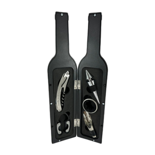 Set De Vino Plástico Negro 7*32.5 Forma Botella Tapon Dosificador Sacacorcho Y Cortador