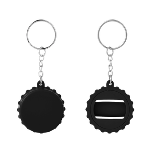 Llavero Plástico Negro 5 cm Forma Tapita con Destapador